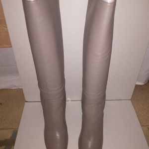 J Crew Tall Heel Pull on Boots Leather Gray sz 11